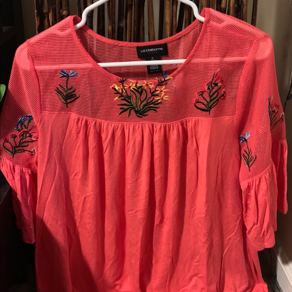 💐Colorful Orange Floral Liz Claiborne Shirt 🌷